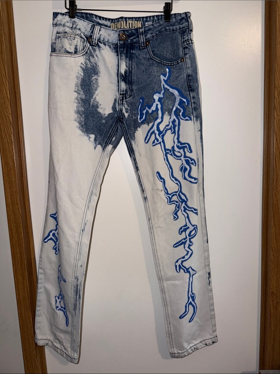 Demolition Other - Demolition Acid-Wash Blue Lightning Embroidered Men’s Jeans